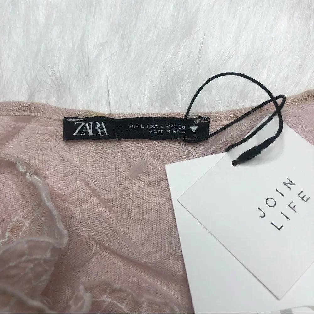 Zara NWT Women’s Pink Embroidered Tie Dye Sleeveless Boho Cami Crop Top Size L - Picture 11 of 12